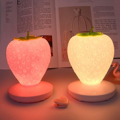 Touch Dimmable Table Lamp Led Night Light Lamp Silicon Strawberry Baby Kids Gift Bedside Bedroom Living Room Decoration Lighting
