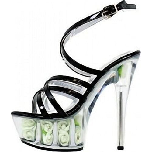 6 inch sexy clear platform sandals white flowers for wedding shoes fashion 15cm transparent PVC dress high heels