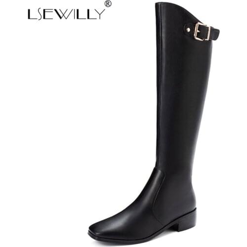 Lsewilly 2020 Big Size 34-45 Female Knee High Boots Zipper Womens Thigh High Boot Buckle Strap Thick Heels Shoes Woman