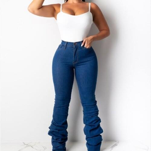 Simenyal Pleated Jeans Blue High Stack Pants Lady Y2k Spring Autumn Season Street Style New Style Skinny Pocket Pants