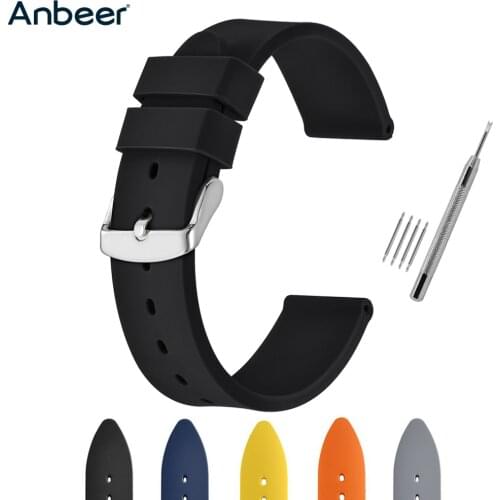Anbeer Rubber Watch Strap 18mm 20mm 22mm 24mm Silicone Replacement Band,Black Orange Blue Yellow Bracelet for Men Women Boys