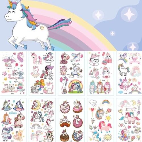 10pcs Cartoon Unicorn Tattoo Temporary Tattoo Cute Color Fake Tattoo Sticker Body Tatoo for Children Waterproof Kids Tattoos Set