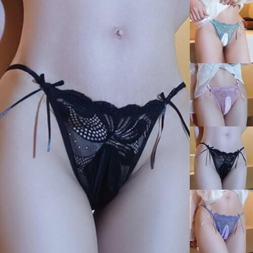 Mans Underwear Thong Sissy Pouch Panties Lace Sheer G-String Thongs Brief Underwear Underpants With Penis Sheath