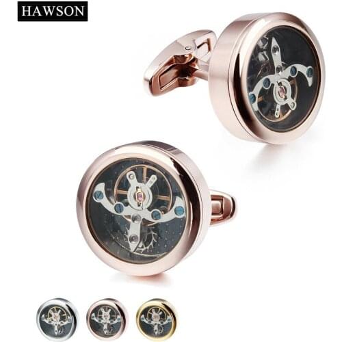 Unique Fashion Cufflinks Non-Functional Rose Gold Watch Movement Cufflinks for Mens Business Suit Shirt Accessories
