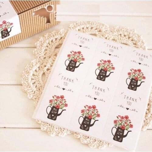60pcs/lot Vintage Flower Kettle "Thank You" series kraft paper seal sticker for baking DIY Package Decoration label stickers