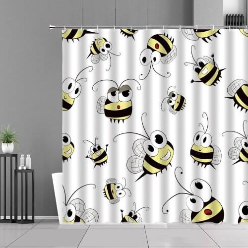 Cartoon Animal Kids Shower Curtains Cute Honey Bird Dinosaur Giraffe Cat Pattern Children Room Decor Waterproof Bathroom Curtain
