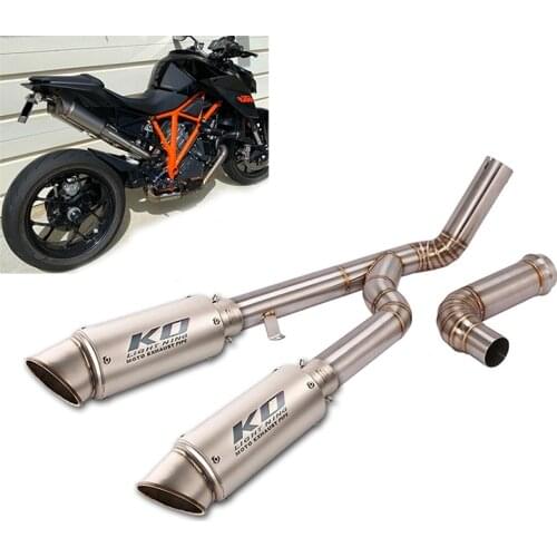Dual-outlet for KTM 1290 Super Duke R 2014-2016 Motorcycle Exhaust Pipe 51mm Middle Pipe 2 Muffler Escapes Removable DB Killer