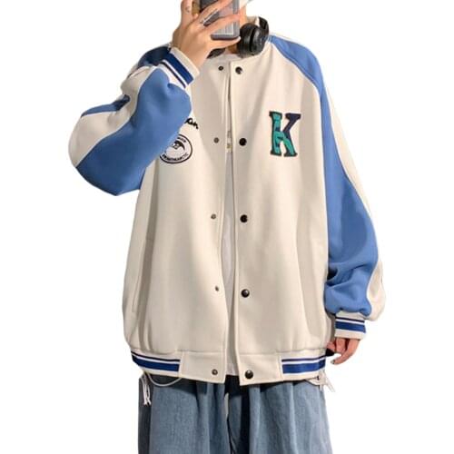 Autumn New High-quality Loose Retro Clothes Women Oversize Baseball Jackets Long Sleeve Color Block Letter Embroidery Jackets