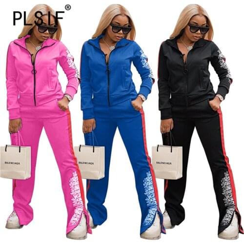 Women Sporty Outfits Long Sleeve Zipper 2 Pieces Clothes Suit Ladies Sexy Matching Suit Tracksuits
