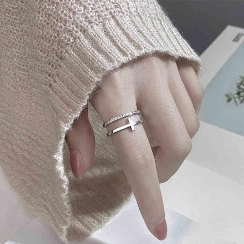 Cross Stackable Chunky Double Layer Cubic Zirconia Resizable 925 Sterling Silver Rings For Women Delicate Luxury Jewelry