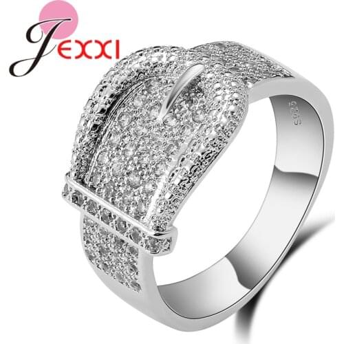 Luxurious Christmas Gift 925 Sterling Silver Belt Buckle Crystal Ring Jewelry For Women Engagement Anniversary Gift