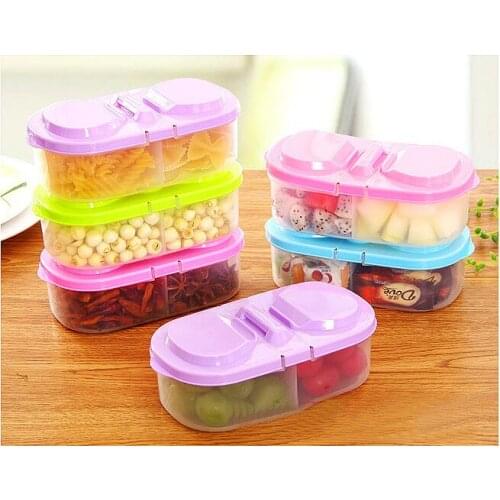 1PC Double Compartment Covered Kitchen Food Grain Sealing Jar Multifunctional Plastic Storage Box LF 033