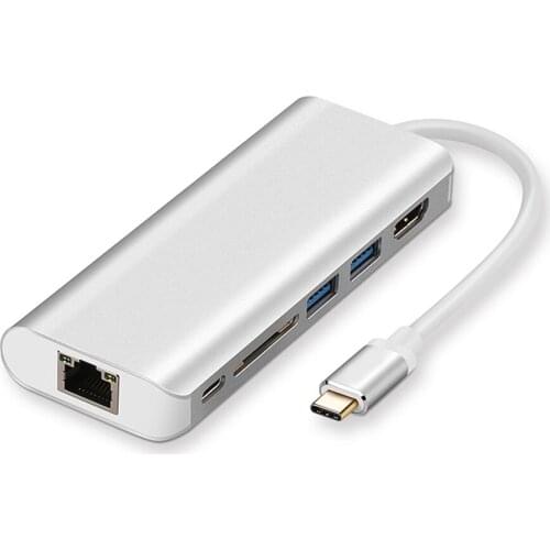 10pcs/Lot 6 in 1 Type C to HDMI/USB/SD Card Reader/RJ45/Type C Ports PD Power Support 4K USB C Hub