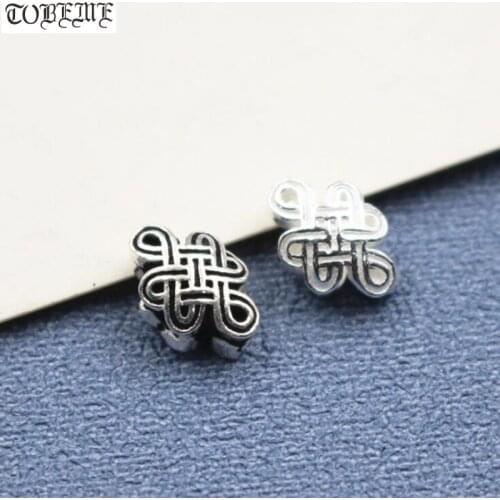 100% 925 Silver Jewelry Beads Tibetan Endless Knot Beads Buddhist Lucky Knot Beads DIY Jewelry Findings