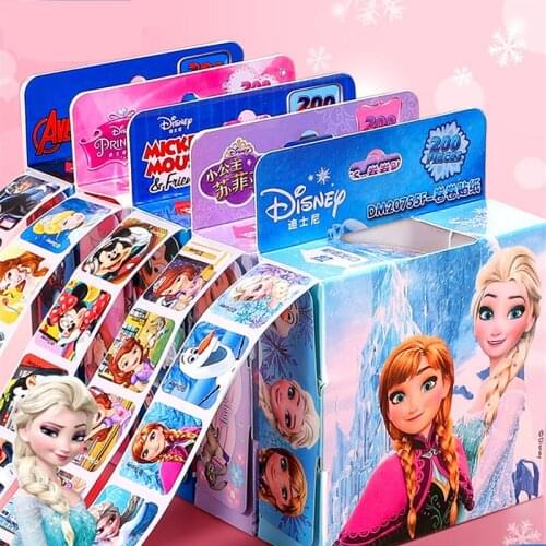 200 sheets in a box Disney Cartoon Stickers Toy Disney Princess Frozen Sofia Mickey Superhero Children Removable Stickers Toy