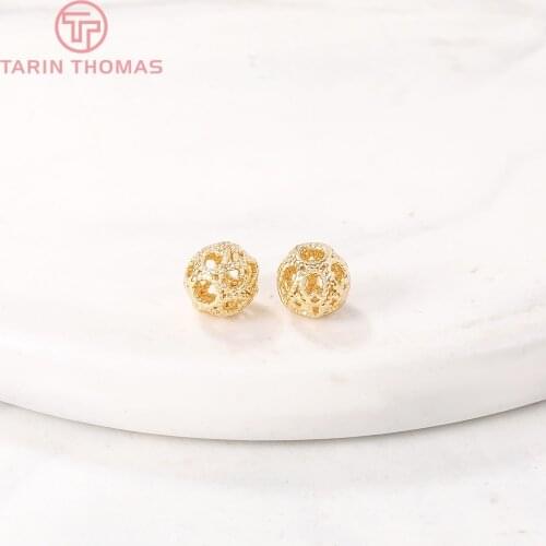 6PCS 5.6x6MM 24K Gold Color Plated Brass Round Hollow Round Spacer Beads Bracelet Beads High Quality Diy Jewelry Accessories