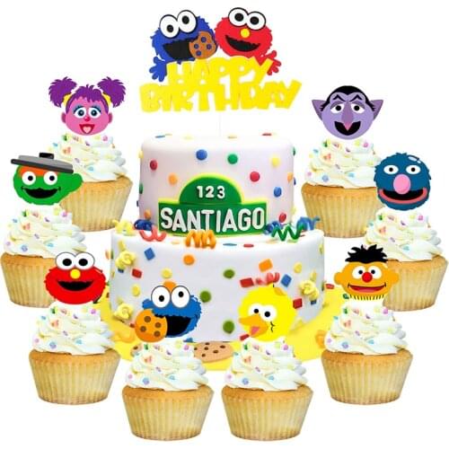 49Pcs Sesame Inspired Cake & Cupcake Toppers Kits Happy Birthday Sesame Cake Toppers Theme Party Supplies Cake Decor for Kids