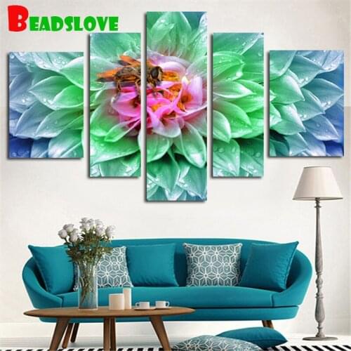 5 piece diamond embroidery Bee Flower Landscape 5 d diamond painting full drill crystal 3d puzzle mosaic cross stitch set
