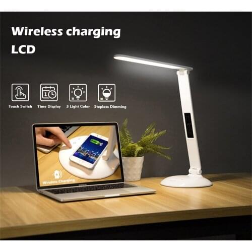 ACE-LITTLStepless Dimming Eye-Care LED Desk Lamp Mobile Wireless Charger For PC Office Reading Table Clock Time/Date/Temperature