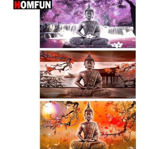 HOMFUN 5D Diamond Painting "Buddha Waterfall flowers" DIY Full Rhinestones Drill Cross-stitch Square Round Diamond Embroidery