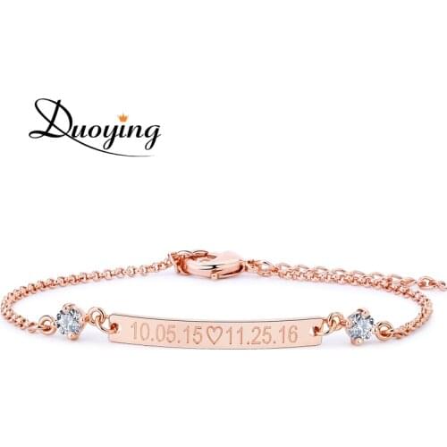 DUOYING Crystal 30*4 mm Bar Bracelet Custom Engraved Name Personalized Initial Bracelet With Zirconia Bracelet For Women