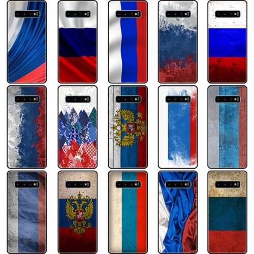 Phone Shell For Samsung S9 S10 S20 Plus Lite 2020 Note 8 9 10 Pro J7 Prime 2018 A7 A8 A9 M30 Black Russia flag Soft Cover Capa