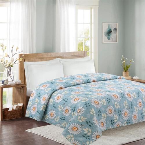 Home Quilted Bedspread Summer Quilt Comforter Floral Printed Blanket Duvet Plaid Patchwork Bed Cover for Adults (NO Pillowcase)