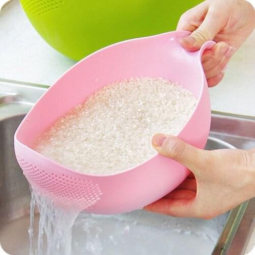 Food Grade Plastic Rice Beans Peas Washing Filter Strainer Green Pink Color Basket Sieve Drainer Cleaning Gadget