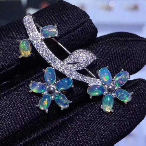 Natural Multicolor opal Elegant Leaf brooch Pendant natural gemstone Branch brooch Two uses S925 silver women girl party jewelry