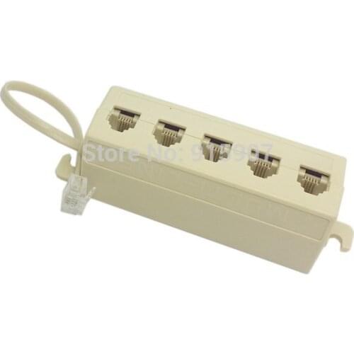 Jimier CY Beige Color 5 Way Outlet 6P4C RJ11 RJ12 Telephone Phone Modular Jack Line Splitter Adapter 1-in-5-out