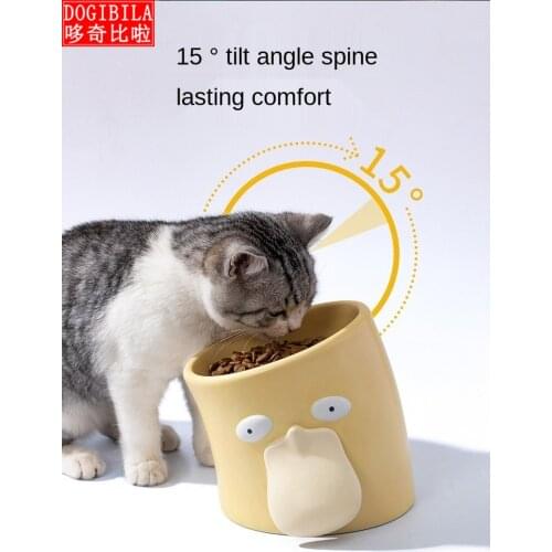 Cat bowl ceramic protection spine cat food bowl anti overturning high foot dog bowl cat rice bowl water bowl pet products