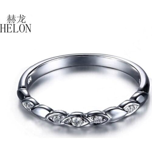 HELON Solid 10K White Gold Pave Genuine Natural Diamonds Ring Engagement Wedding Unique Vantage Trendy Jewelry Women Ring