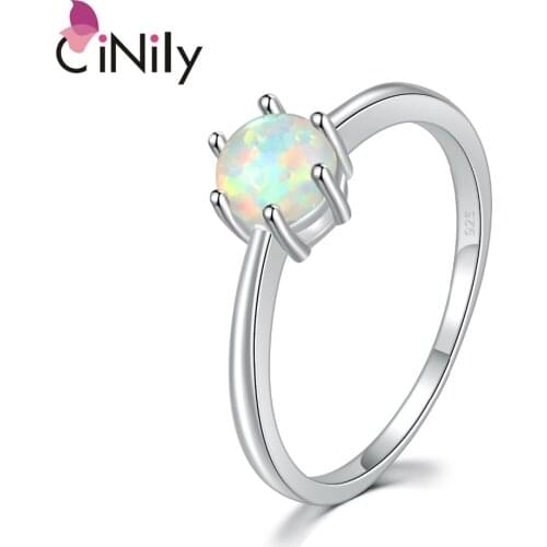 CiNily Created White Pink Blue Orange Green Fire Opal 5mm Silver Plated Ring Wholesale for Women Jewelry Ring Size 7 8 9 TJR001