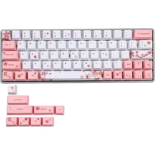 Mechanical Keyboard Keycap Sakura Keycap PBT Sublimation Keycap for MX Switches Dz60 GK64 GH60 Keyboard