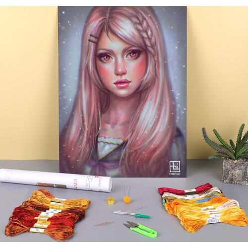 Cartoon Girl Woman Printed Canvas 11CT Cross-Stitch Set Embroidery DMC Threads Painting Craft Handmade Handiwork Floss Counted