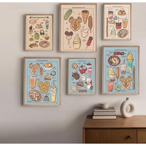 Cartoon Vintage Anime Fast Food Drinks Canvas Art Painting Posters and Prints Kitchen Decoration Wall Picture for Kids
