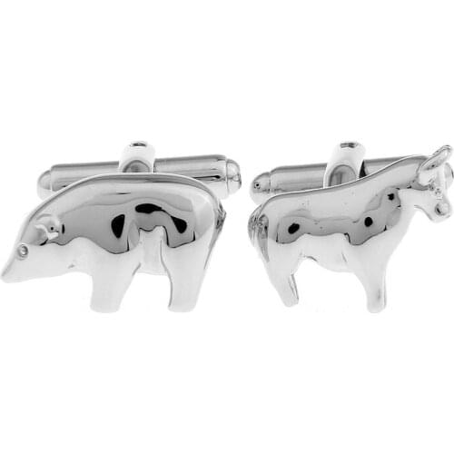 Mens Stock Cuff Links Copper Material Silver Color Bull Market & Bear Market