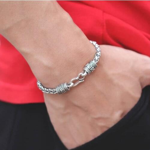 Men Keel Bracelet Punk Silver Color Stainless Steel Braclet Fashion Dragon Shape Lotus Design Hiphop Chain Braslet Homme Jewelry