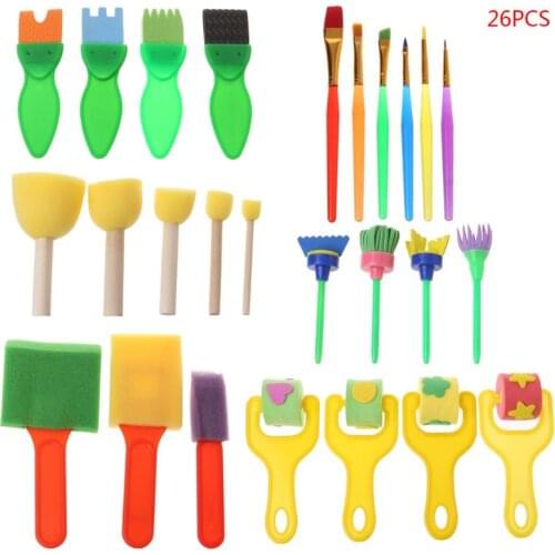 26PCS/SET Nontoxic Washable Sponge Painting Brushes Set for Kids Children Toddler Early Education Toys Art Supplies Gifts