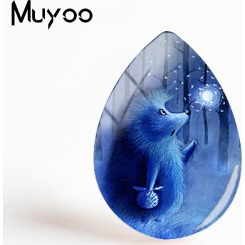 2018 New Hedgehog In The Fog Jewelry Short Film Role Glass Dome Cabochon Photo Tear Drop Cabochons Gifts Women