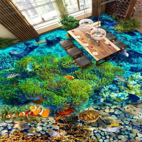 Beibehang Underwater world tropical fish Photo Wallpaper for Kitchen Living Room Bathroom Floor Self-adhesive Mural Wall paper