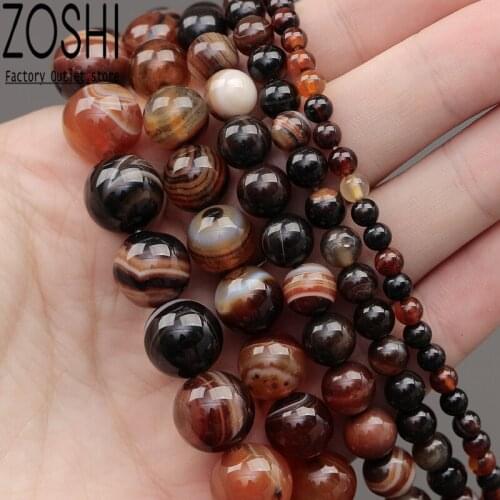 Factory Wholesale Magic Red Natural Stone Banded Black Lace Agates Round Loose Beads 4 6 8 10 12MM Pick Size For Jewelry Making