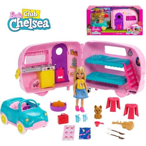 Original Barbie Club Chelsea Camper Playset Doll,Car,Camper and 10 Accessories.Barbie Collector Girls Toy Surprise Gift for Kids