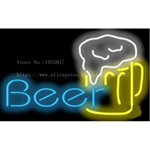 Beer with Mug Glass Drink NEON SIGN REAL GLASS BEER BAR PUB LIGHT SIGNS store display Bulbs Desserts Pastries Lights 19*15"