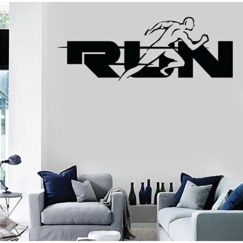 Run Word Wall Stickers Jogging Running Sport Healthy Lifestyle Vinyl Window Decal Gym Bedroom Decor Creative Lettering Art M234