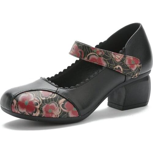 Promotion 2021 New Spring Autumn Classic Printing Genuine Leather Shoes Woman High Heel Shoes Womans Shoes Comfort Thick Heels