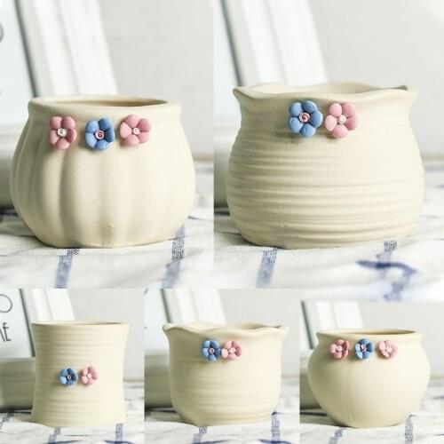 Simple Solid Color Can Be DIY Ceramic Succulent Flower Pots Plant Planter Vase Home Decoration Miniature Model Desktop Ornament