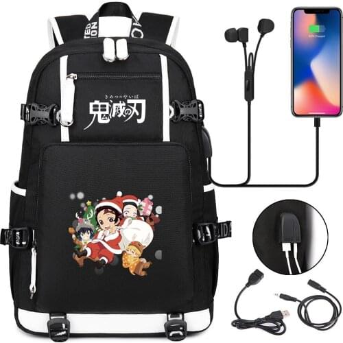Backpack Demon Slayer Casual Cartoon School Bags for Teenagers Unisex Student USB Travel Laptop Shoulders Bags Zipper Bookbag