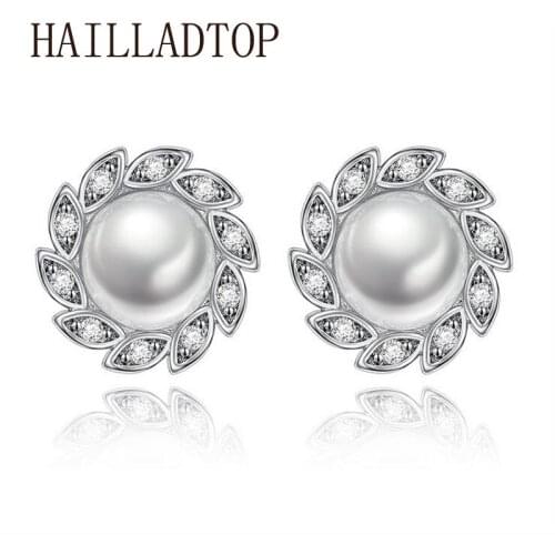 ABS Pearl Leaves Earrings Jewelry Frauen Schmuck Ohrstecker Pendientes Brincos Zircon Stud Earrings For Women Girl Party Gift