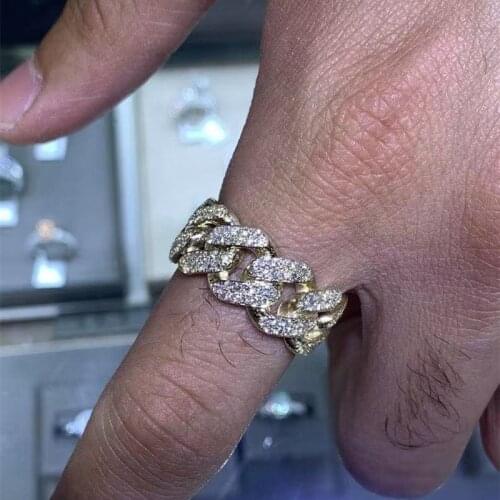 Unisex Fashion Male Female Rings Gold Hip Hop Punk Zircon Ring Cuban Link Chain Exaggerated Street Artist Ring for Women Men